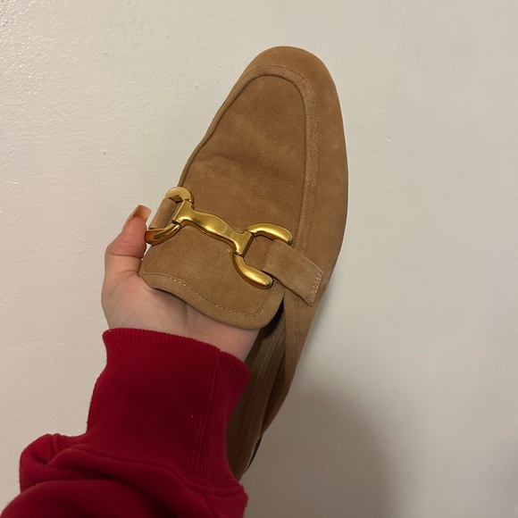 Tan Suede Slip-On Mules with Gold Horsebit - Picture 2 of 7
